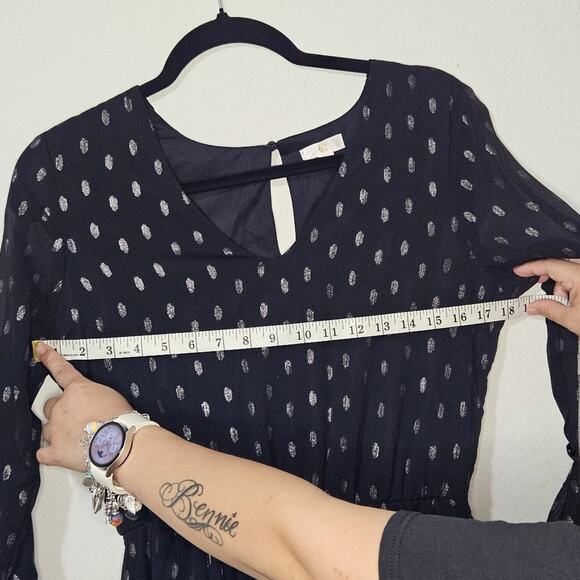 Collective Concepts Black Silver Dot Chiffon Mini Dress Medium Sheer Boho Party - Picture 8 of 8